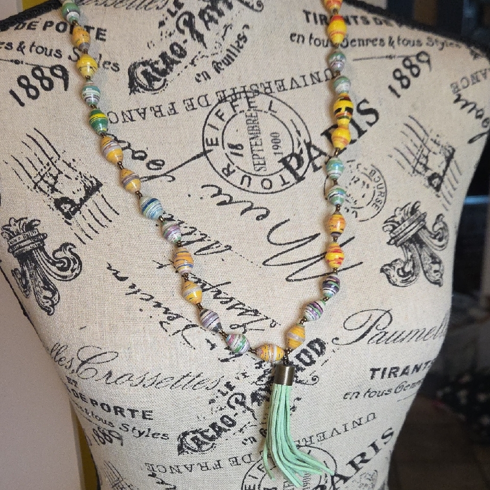 Colorful Beaded 14" Necklace with Tassel